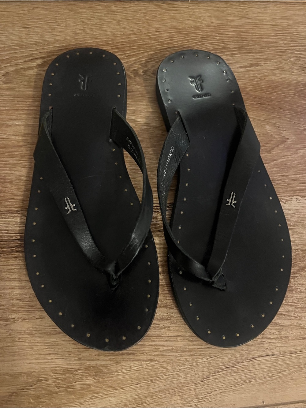Frye Black Studded Leather Flip Flop Sandals - Women